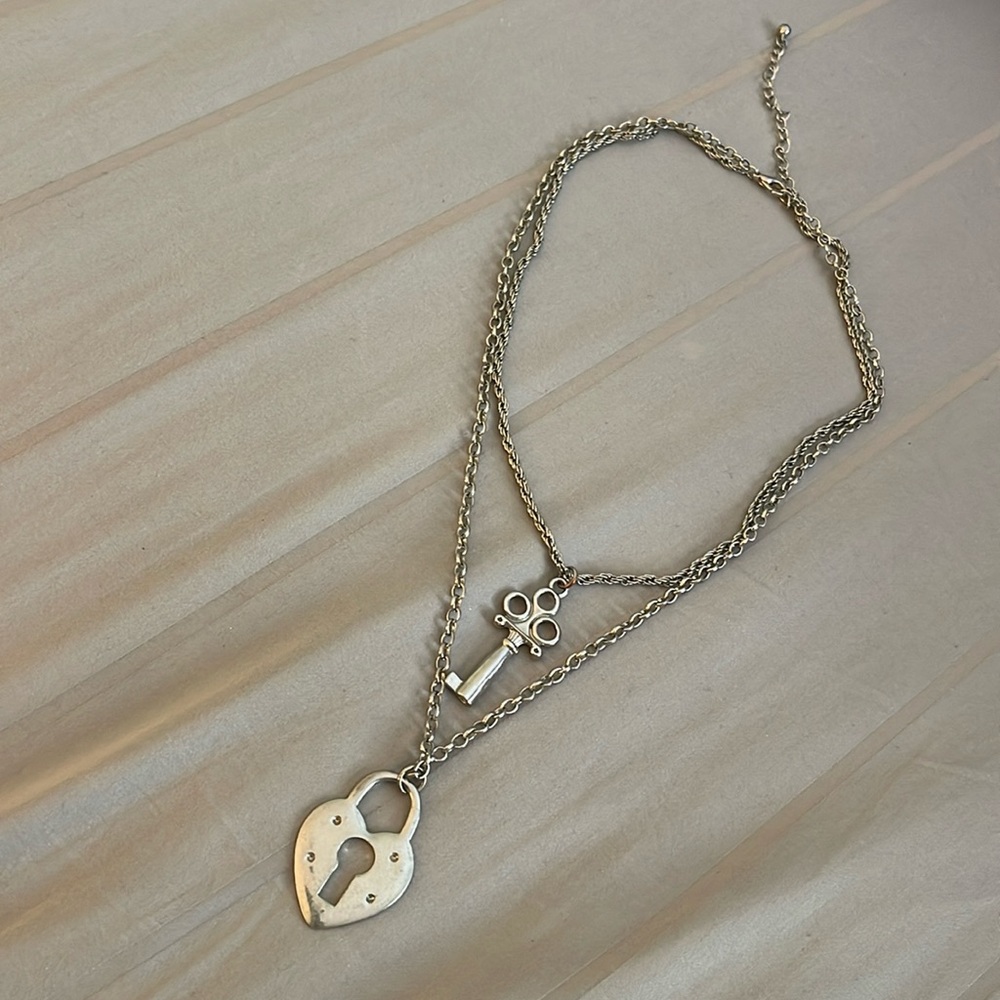Two Strand Key & Locket Silver Necklace